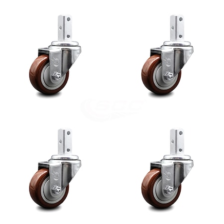 Service Caster 3 Inch Maroon Polyurethane Wheel Swivel 7/8 Inch Square Stem Caster Set SCC SCC-SQ20S314-PPUB-MRN-78-4